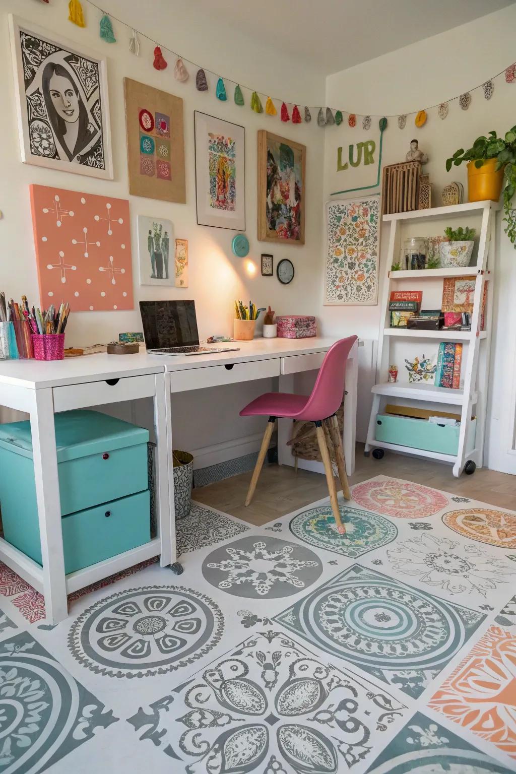Express your creativity with DIY stenciled floors.