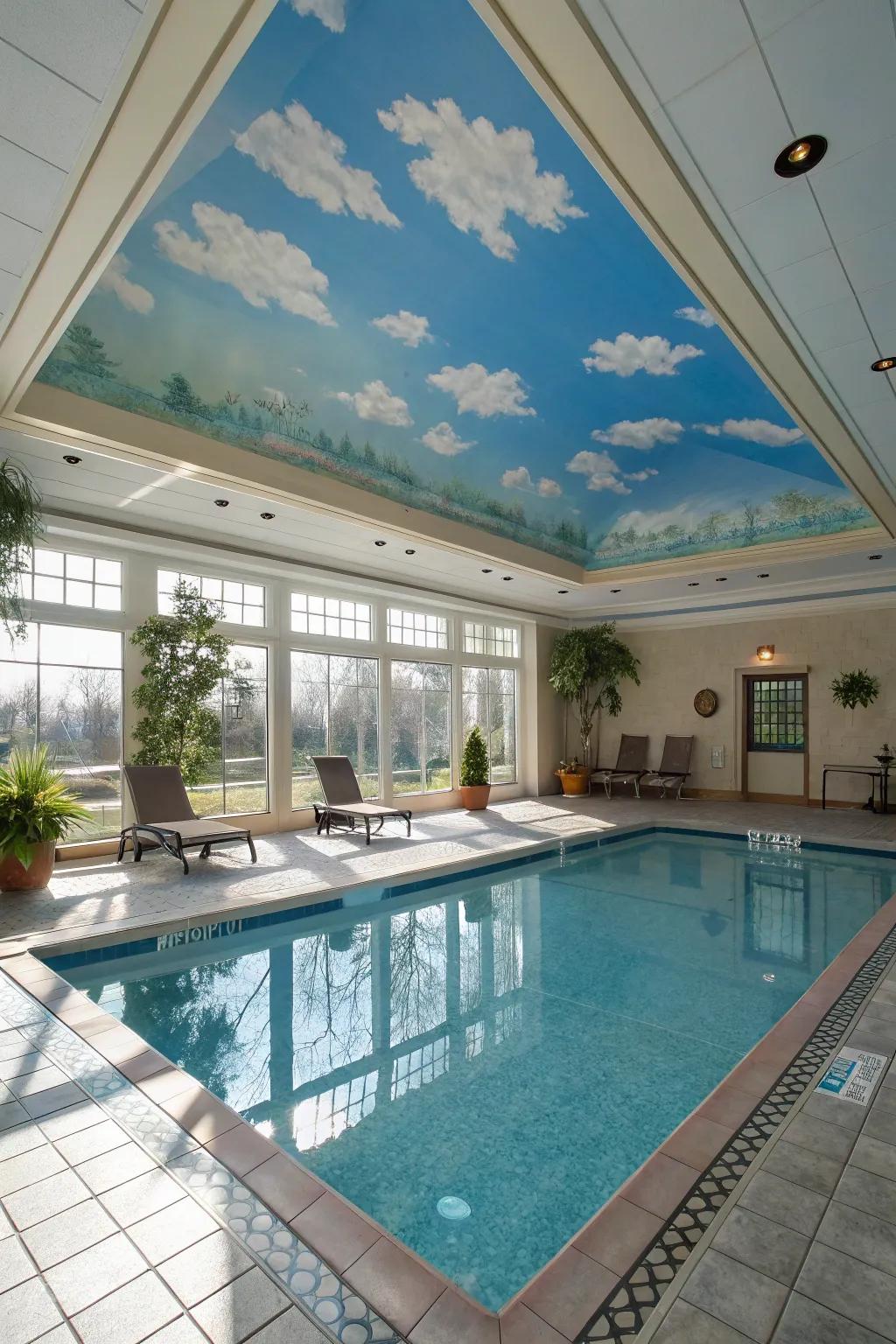 Your pool area will have a fun touch with a ceiling painting.