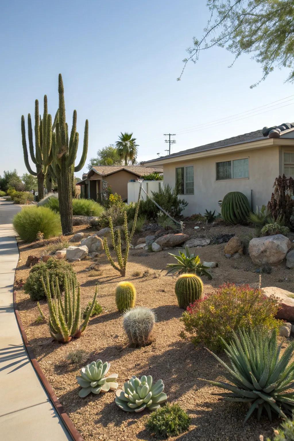 Xeriscaping offers an eco-friendly setting.