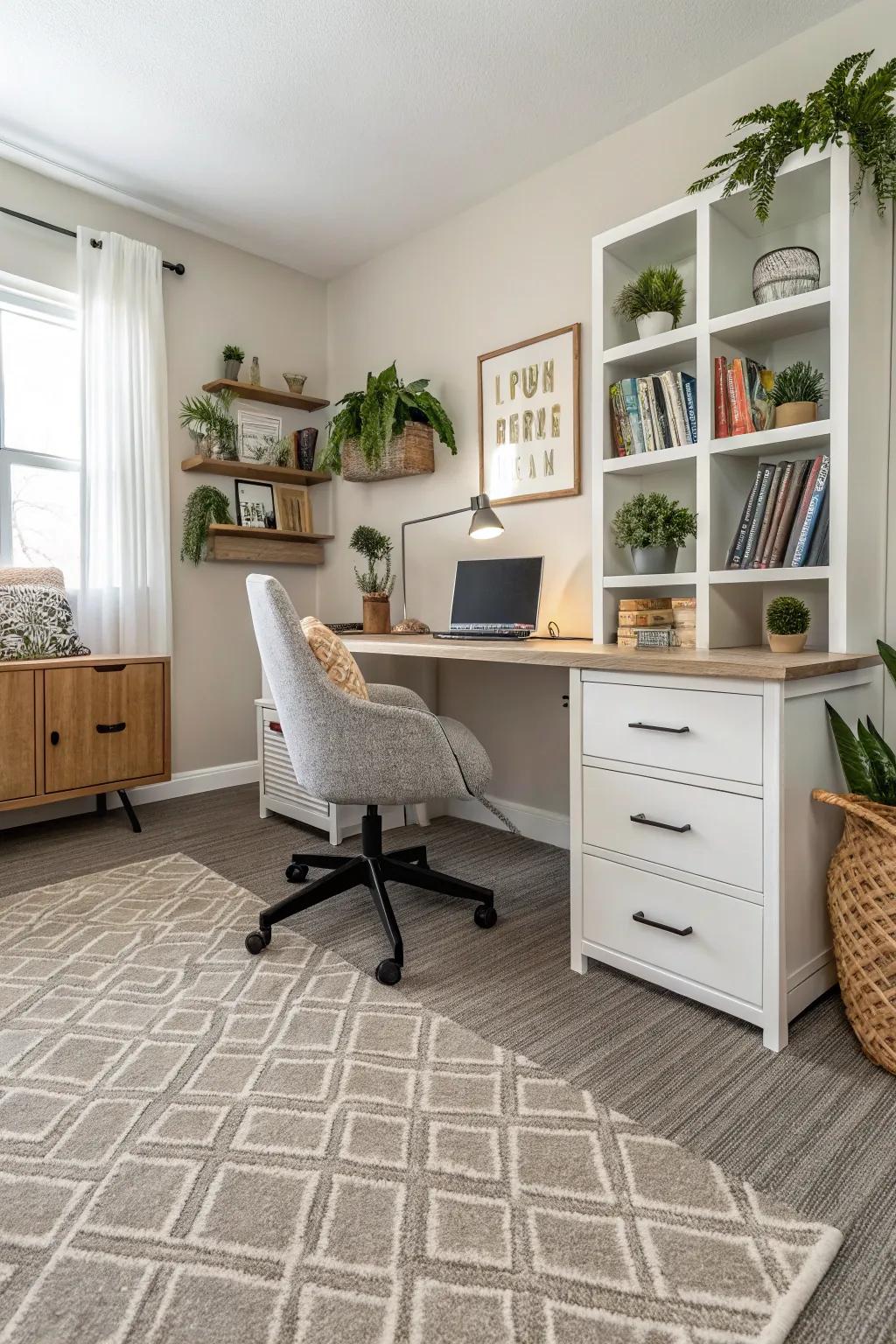 Adhesive rug squares provide a quick and cozy upgrade.