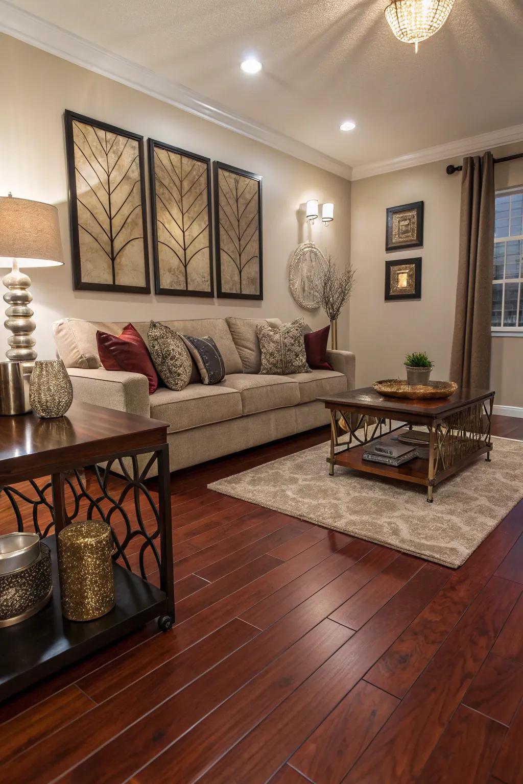 Metallic accents introduce opulence and distinction to the aesthetic.