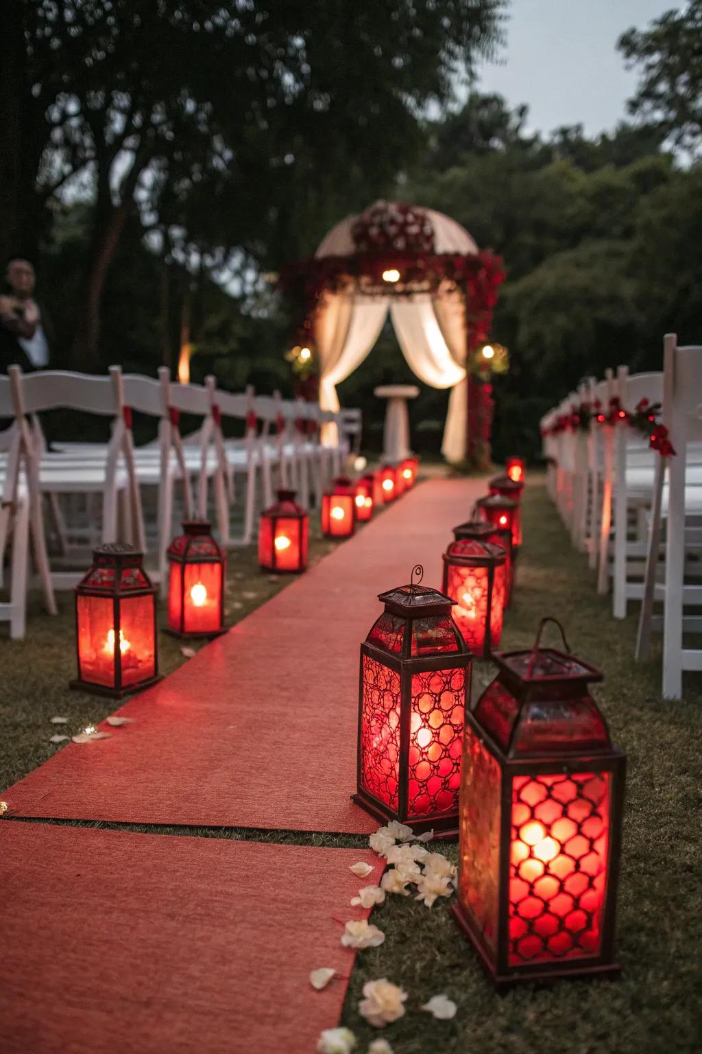 A magnificently illuminated pathway displaying conventional sconces.