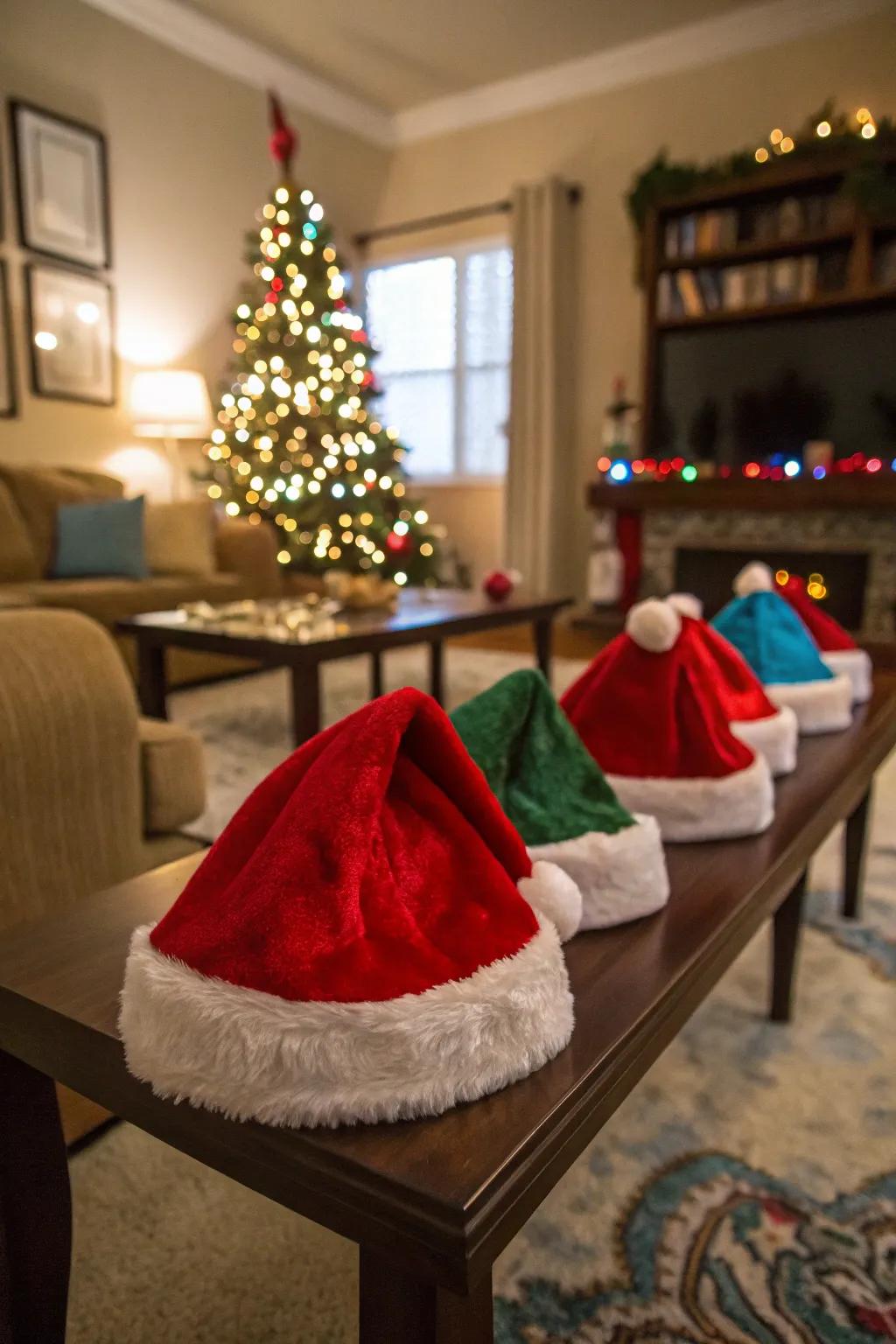Add festive flair with a holiday hat station.