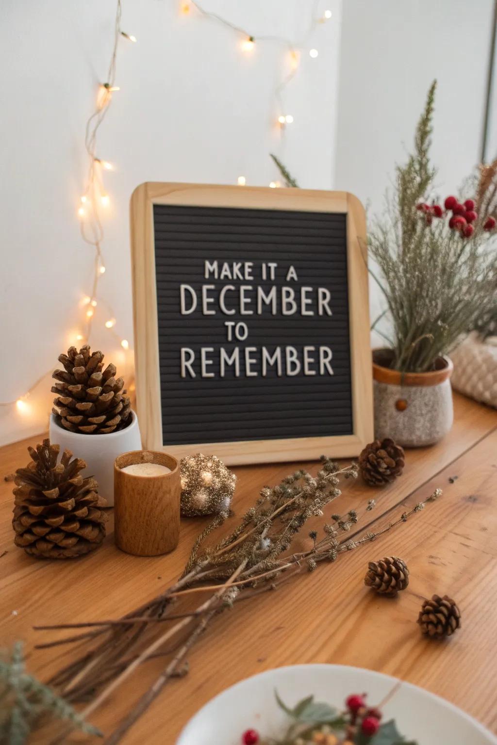 A message board encouraging meaningful memories and eco-friendly celebrations.