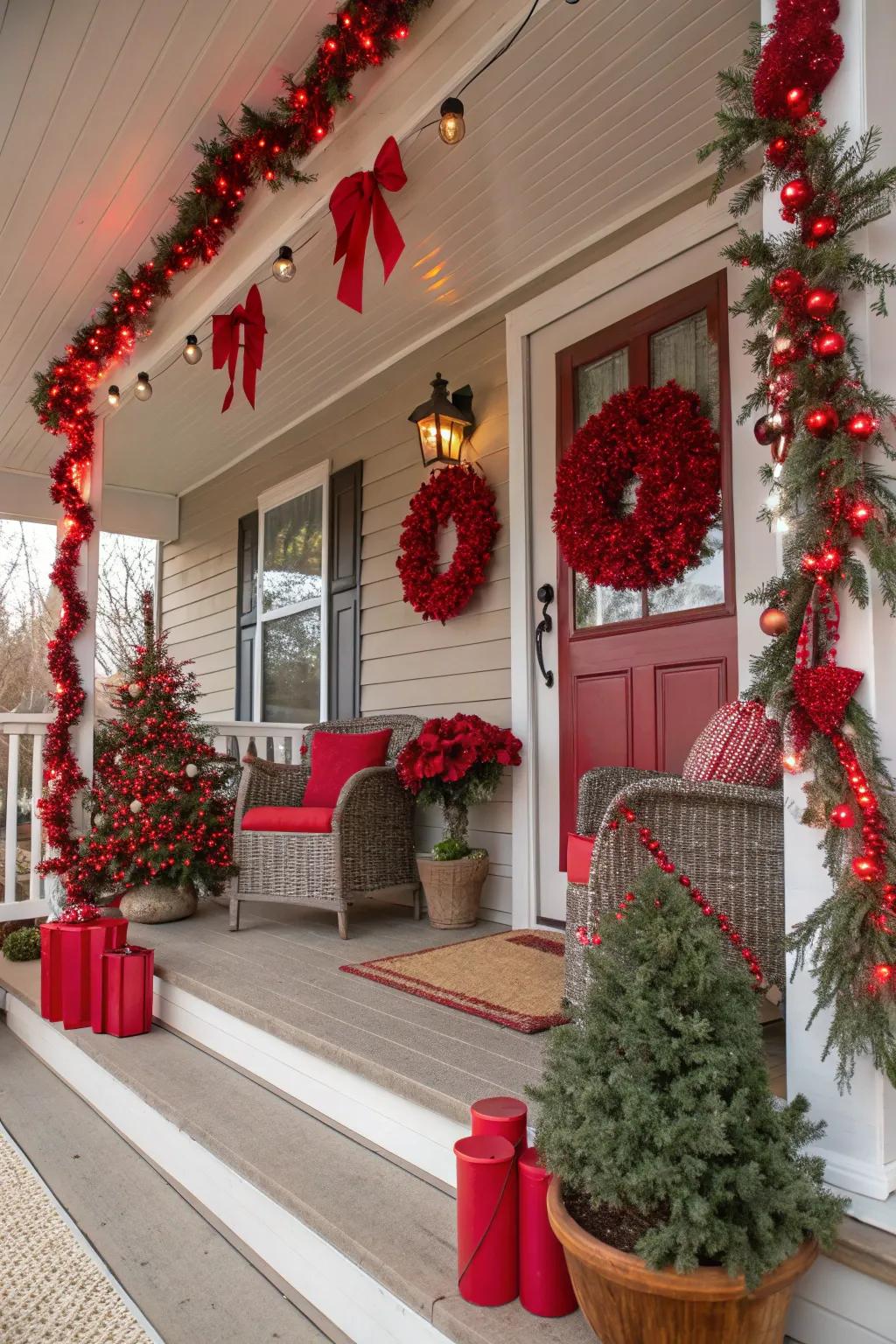 Crimson accents bring vibrant holiday cheer.