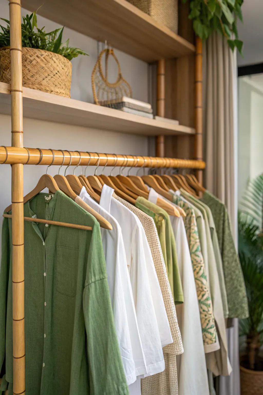 Bamboo rods offer a sustainable and stylish closet solution.