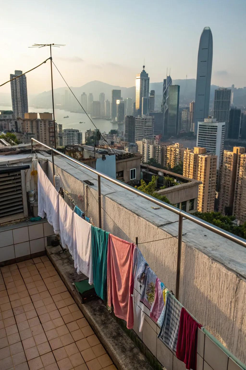 Elevate your laundry routine using a rooftop clothesline.
