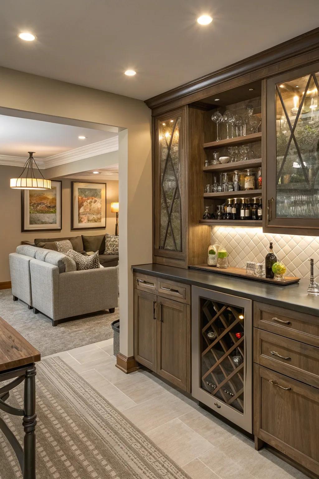 Concealed storage keeps your bar area pristine and streamlined.