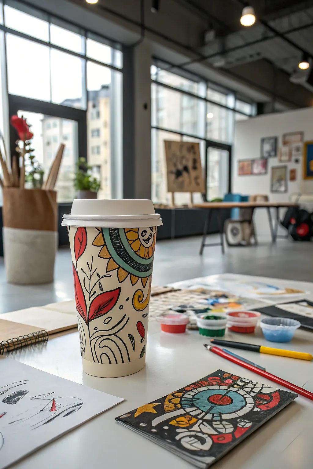 Fuel your imagination with coffee cups that showcase abstract artwork.