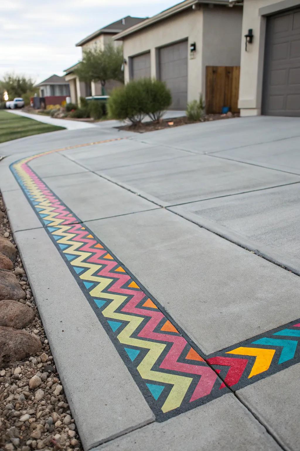 A vibrant border elevating the overall layout of this driveway.
