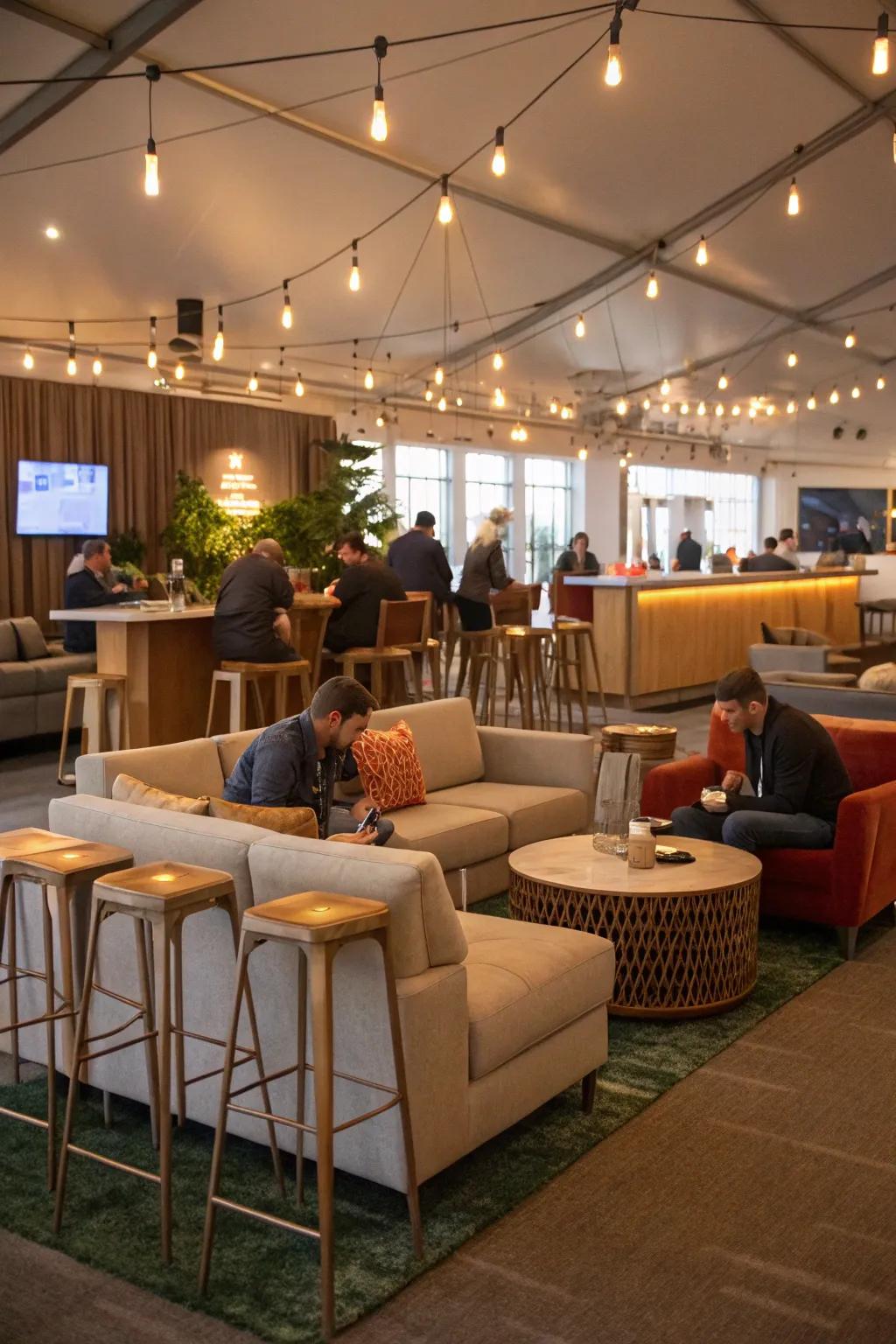 Varied seating enhances comfort and style.