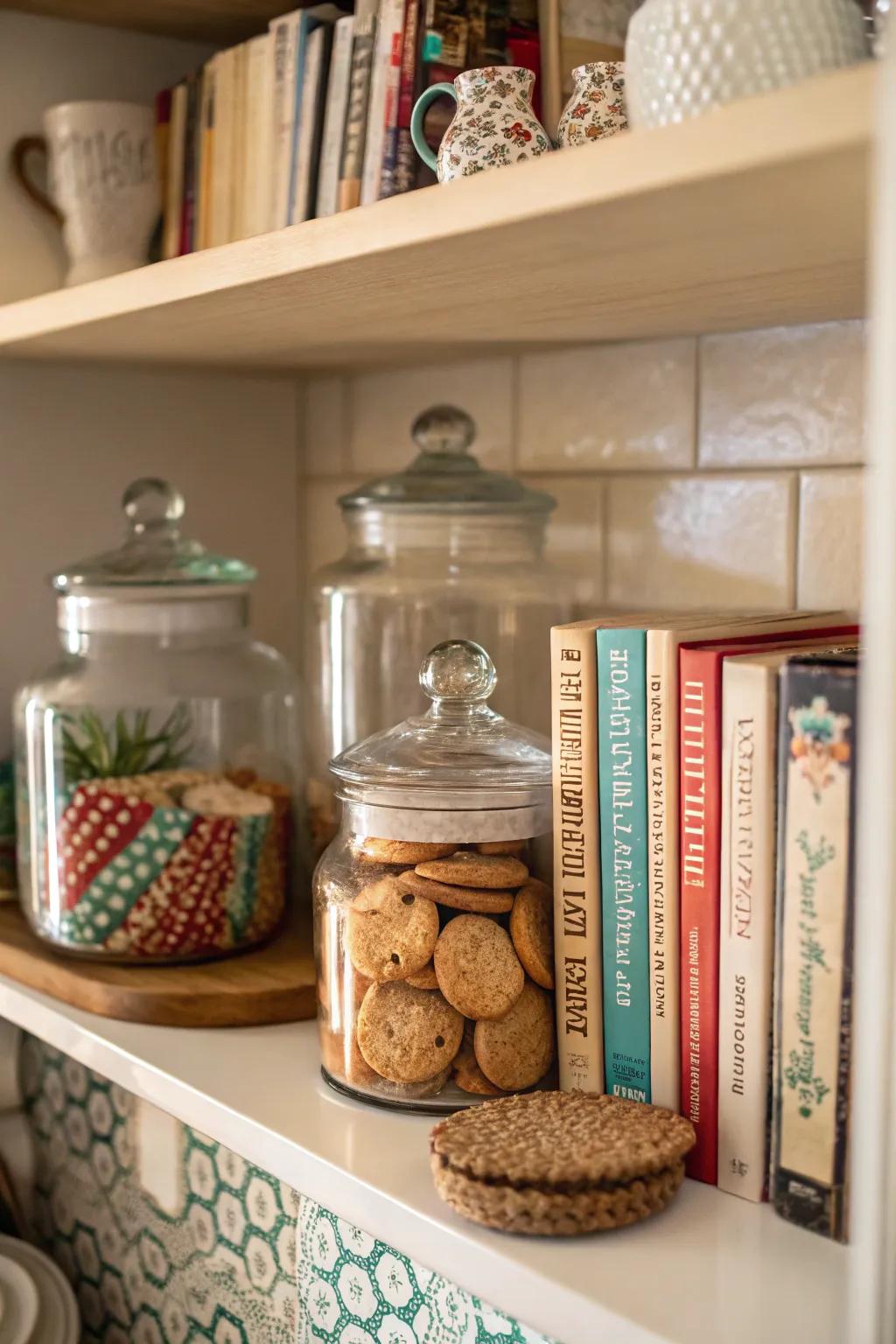 Books and treats: a cozy kitchen combination.