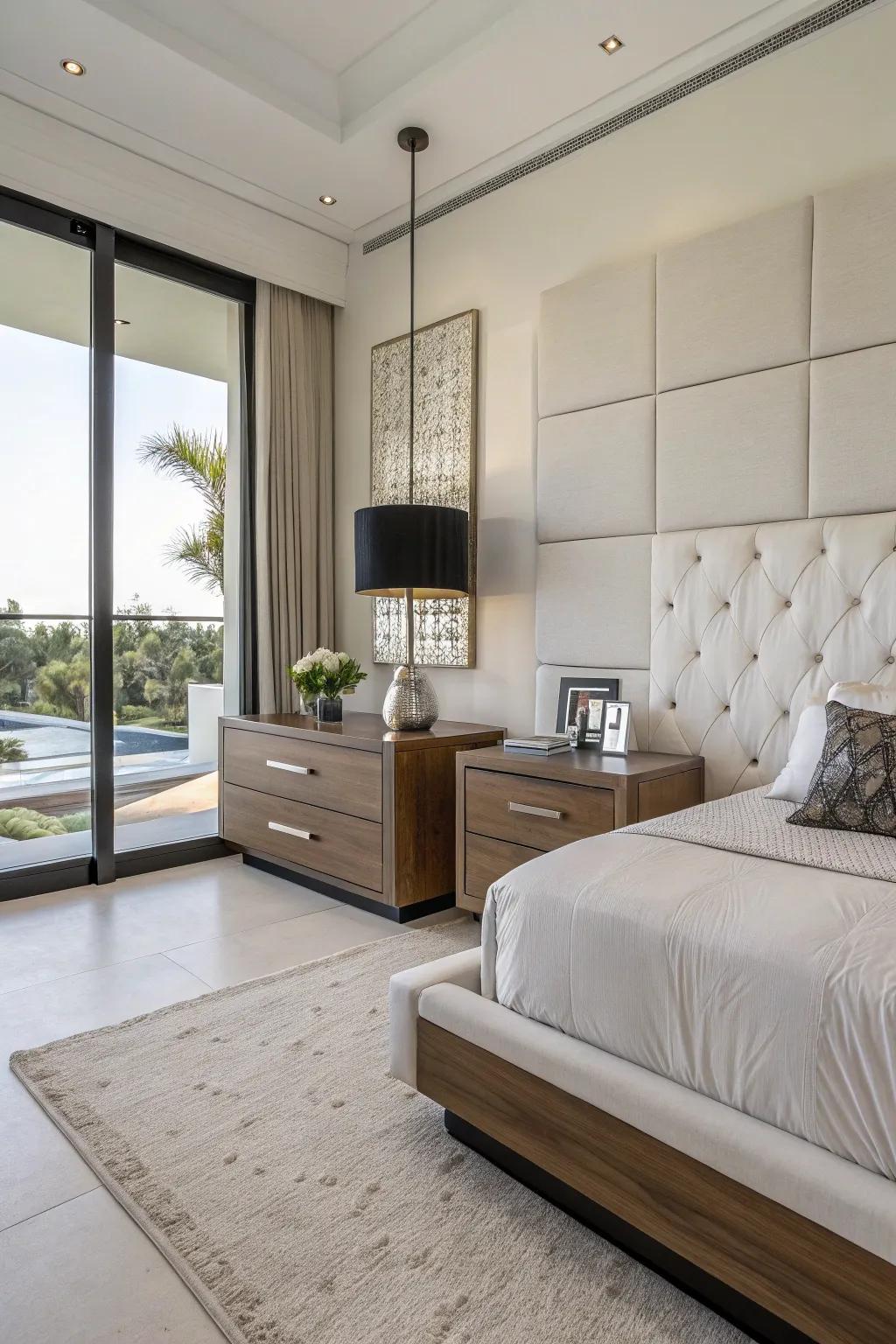 Wall-attached furniture adds sleekness and frees up floor area.