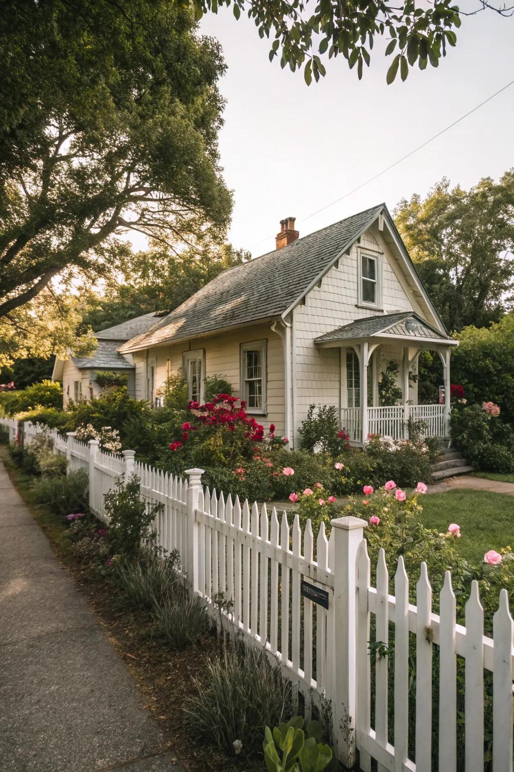 A white decorative partition adds classic charm to a cottage facade.