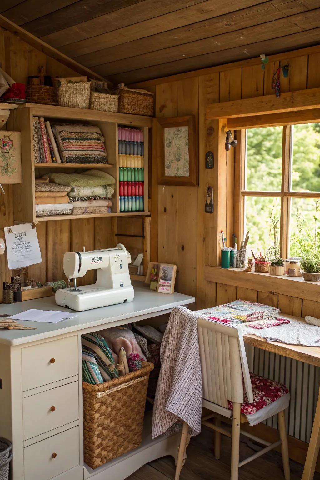A stylish dressmaking space for crafting enthusiasts.