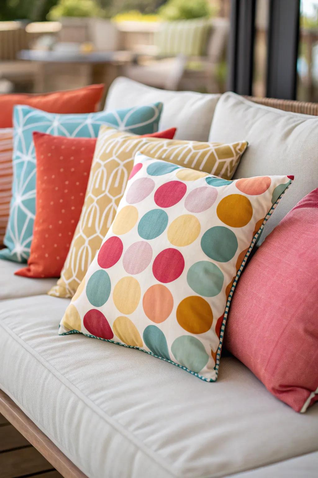 Different shapes carry visual appeal to the cushion arrangement.