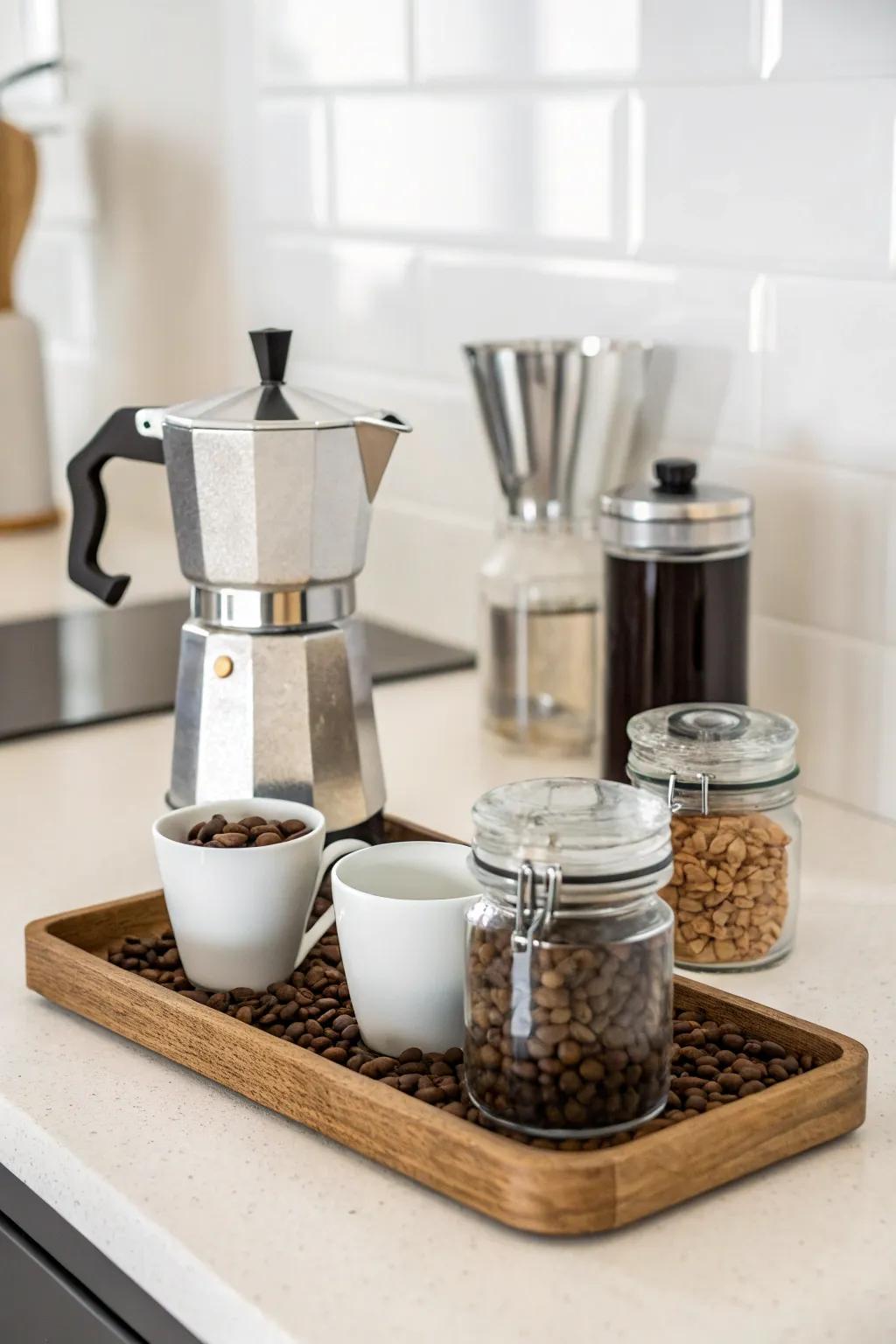 A minimalist design ensures a clean and focused coffee area.