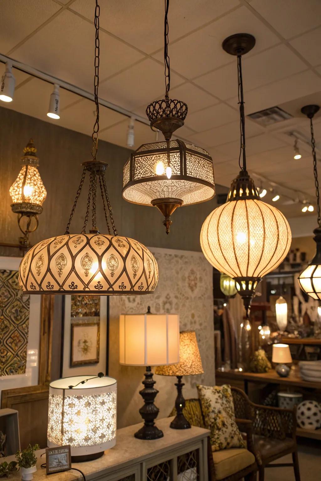 Eclectic illumination injects warmth and individuality.