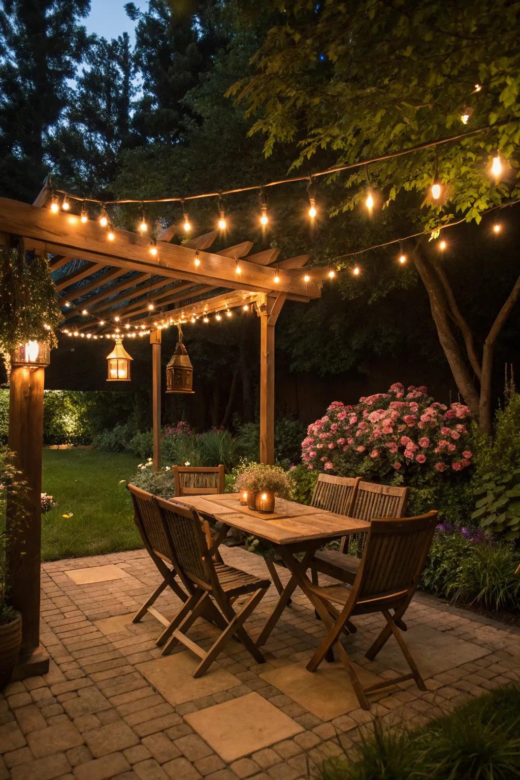 Homespun lighting transforms outdoor spaces into cozy retreats.
