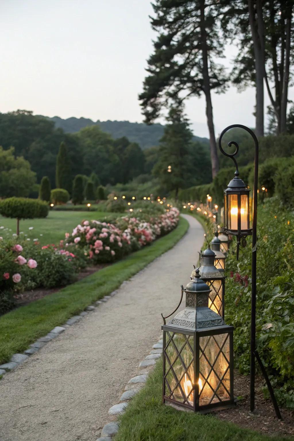 Lanterns craft a warm and inviting ambiance.