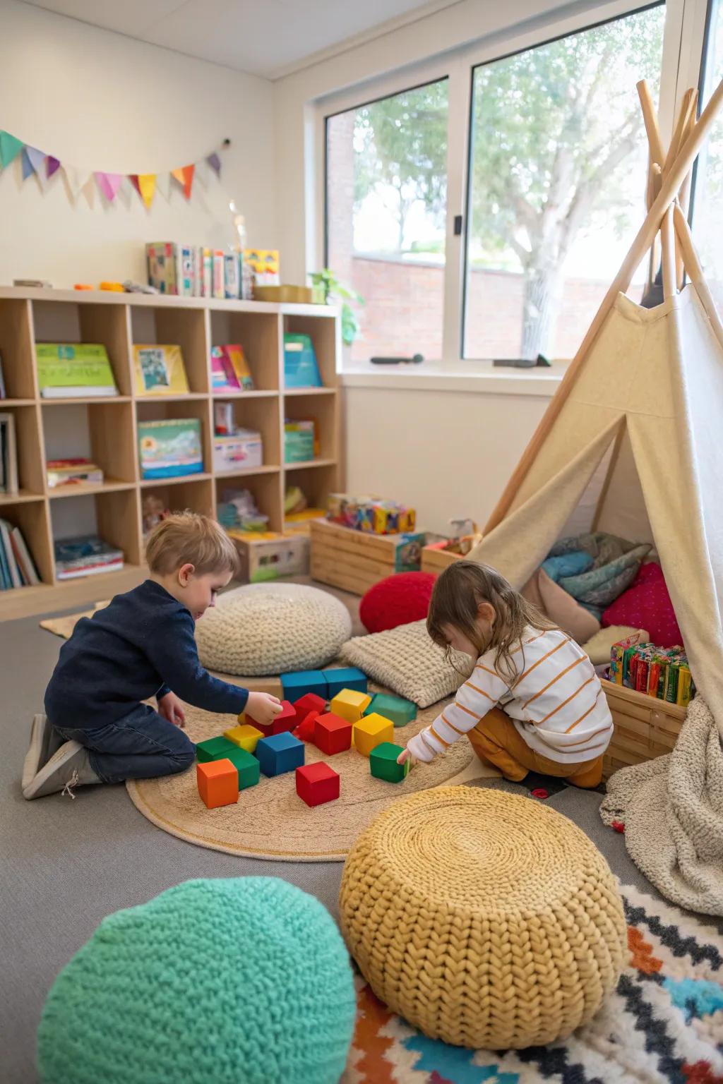 A tactile zone invites mindful exploration and play.