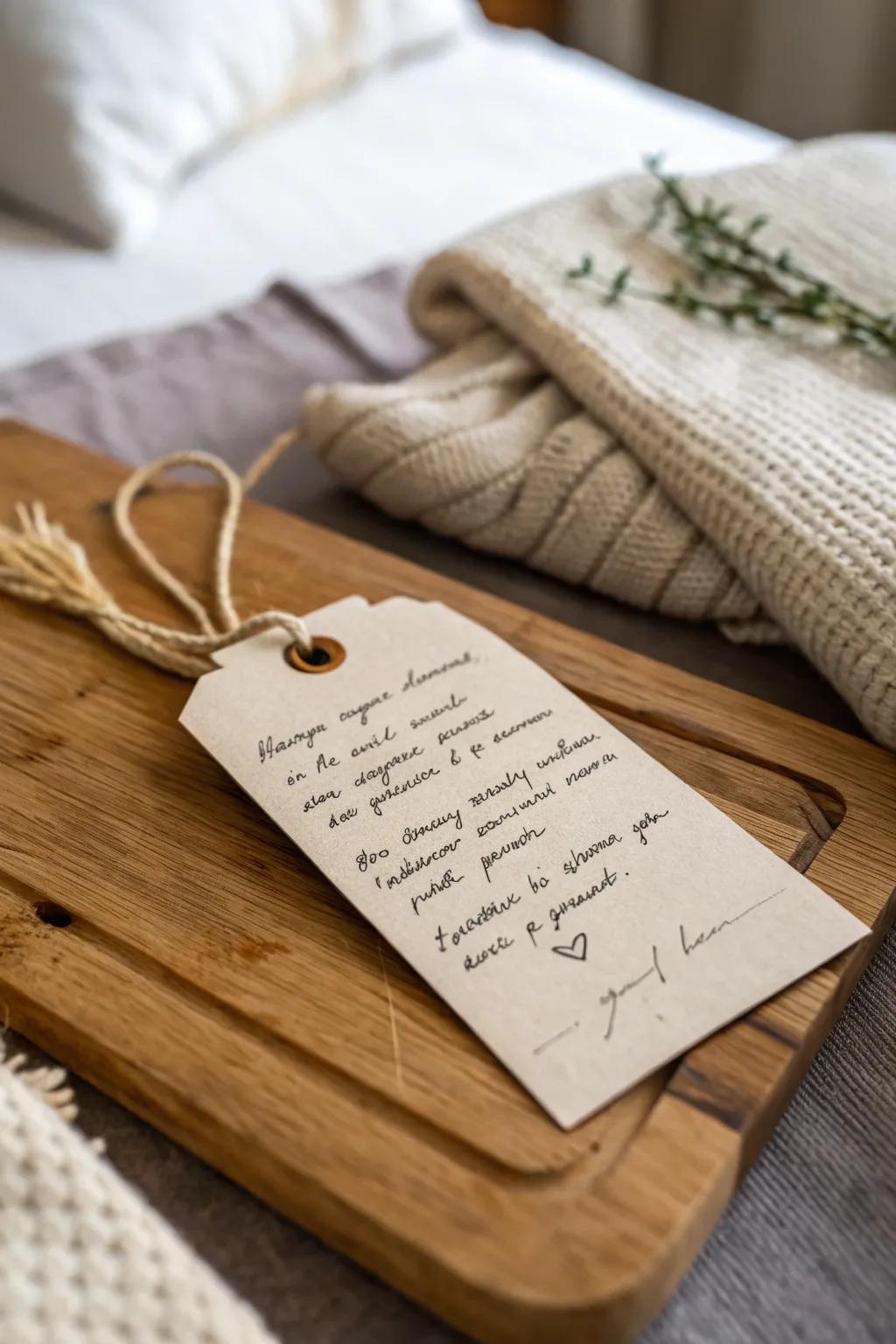 A price label featuring a hand-written annotation that adds a personal element.