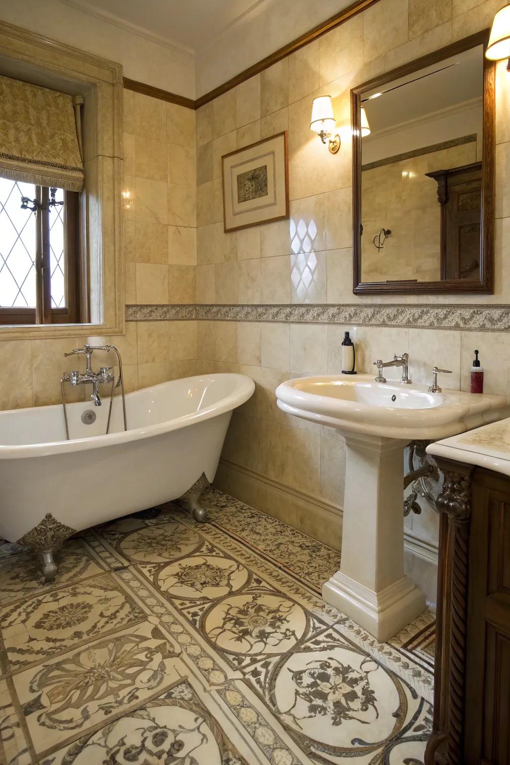 Vintage appeal and crema marfil create an ageless space.