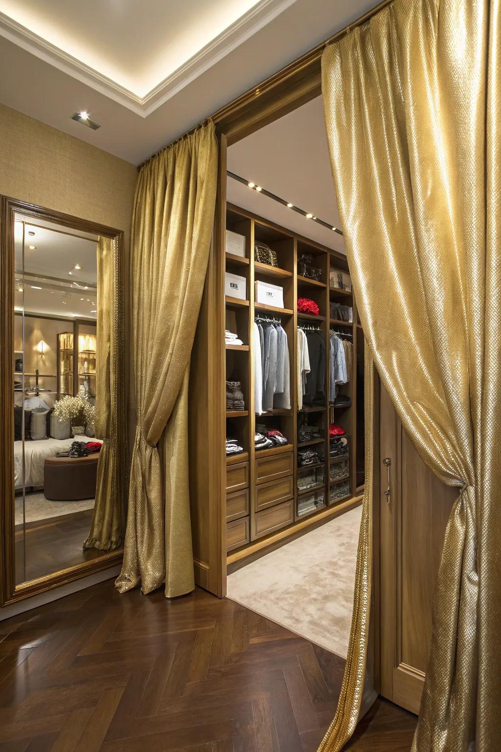 Add glam with metallic curtains.
