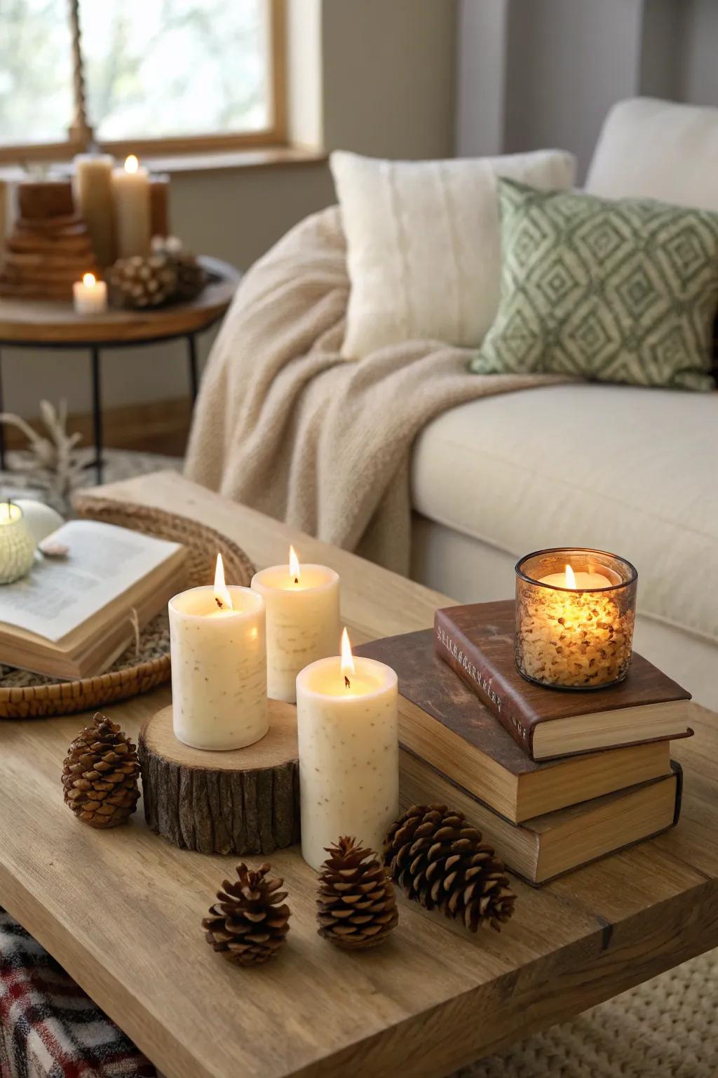 Pine-scented candles bring the aroma of the forest indoors.