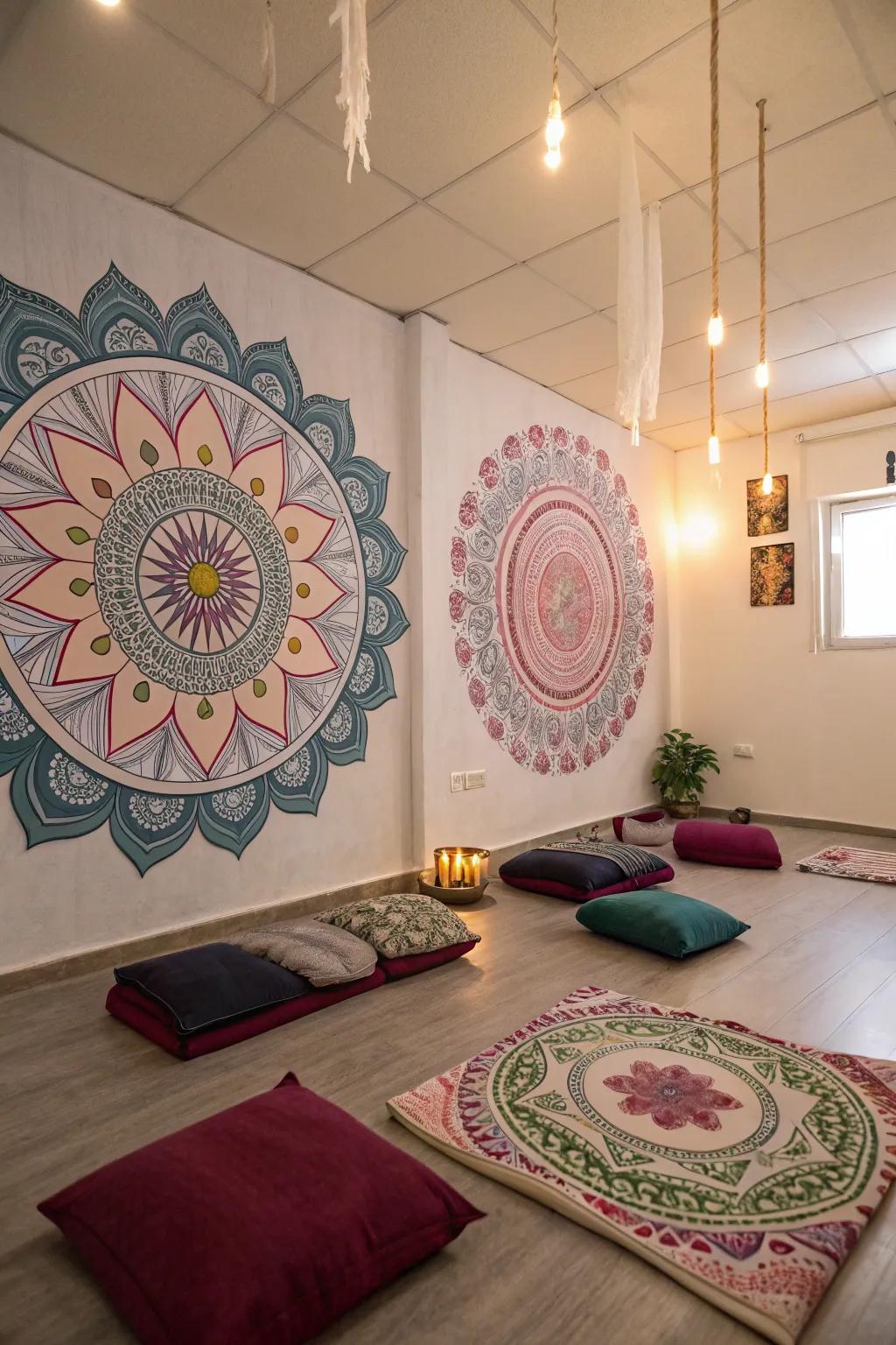 Mystical geometrics injecting serenity and equilibrium into a meditative space.