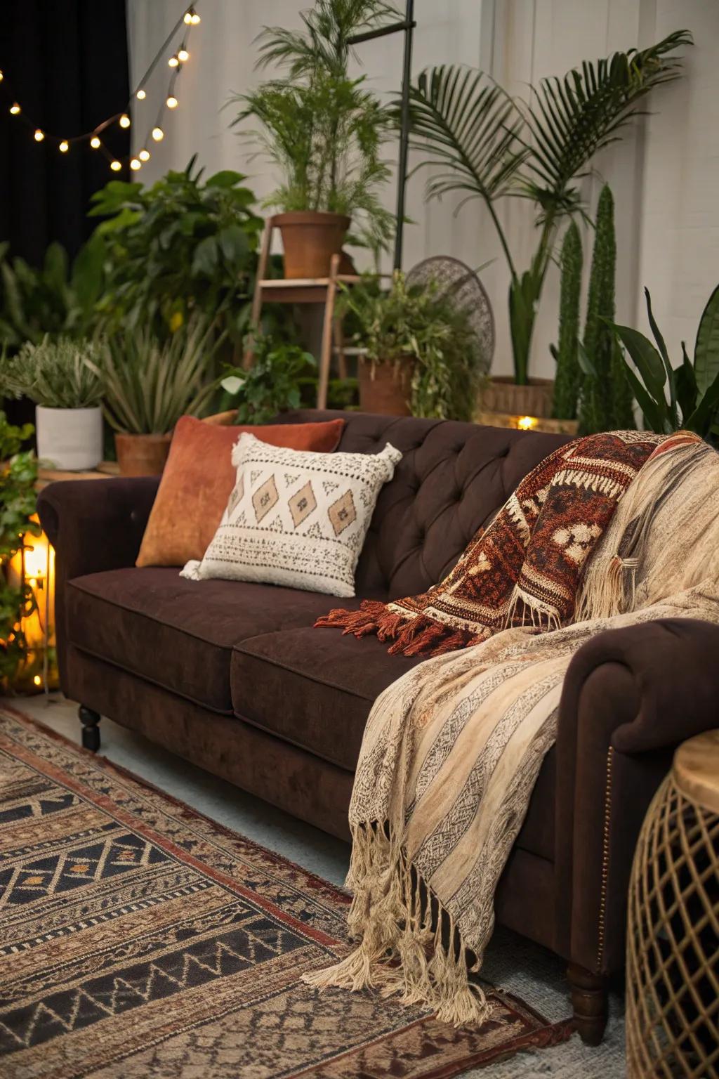 Bohemian style flourishes on levels and natural components.