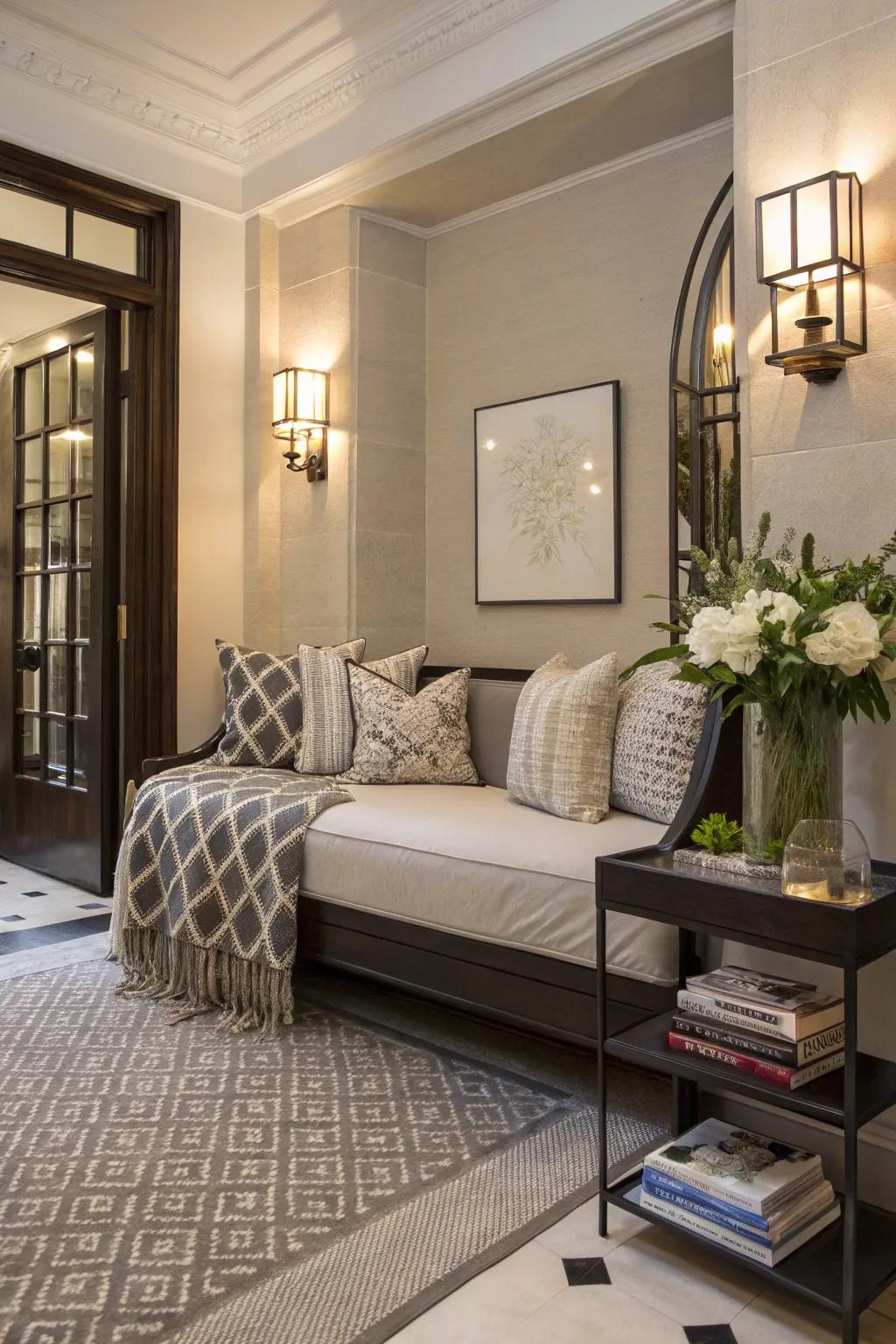 It’s a great way to welcome visitors when you incorporate a daybed in your entryway.