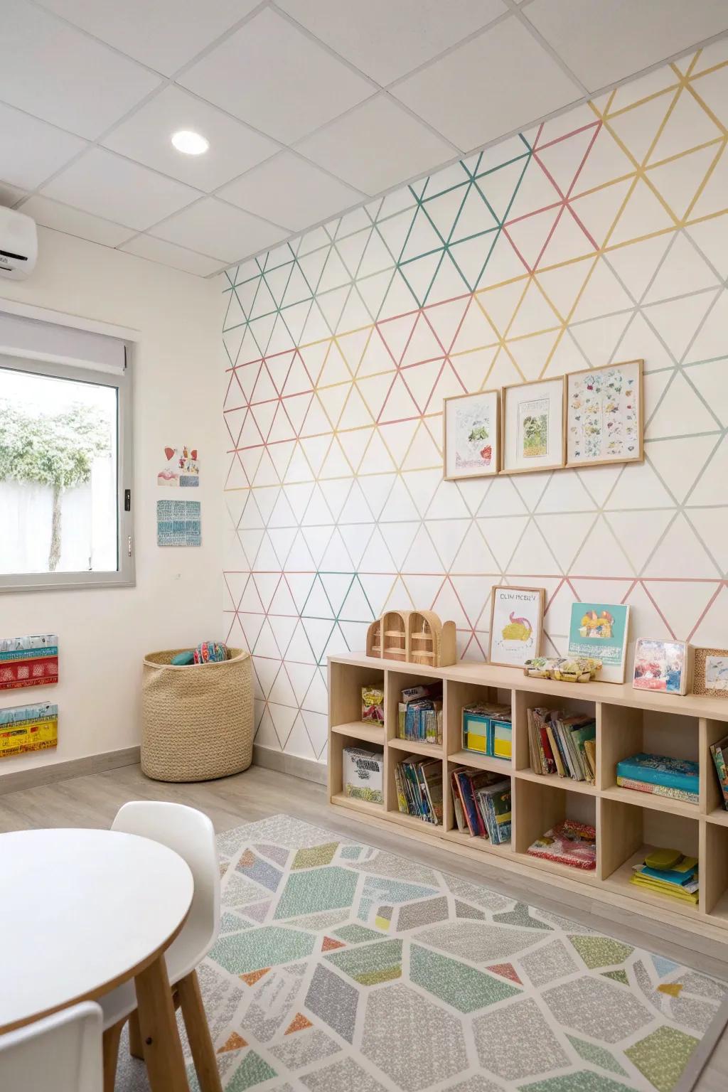 A smooth and modern daycare area with simple design wallpaper.