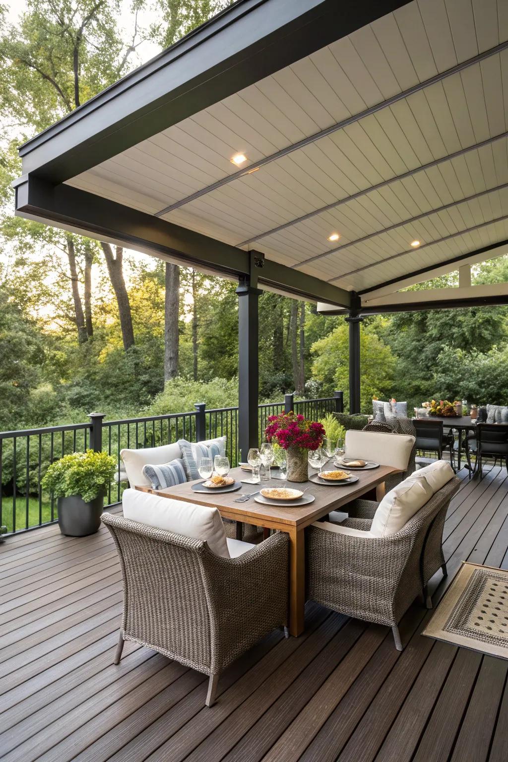 A solid rooftop cover makes your deck all year haven.