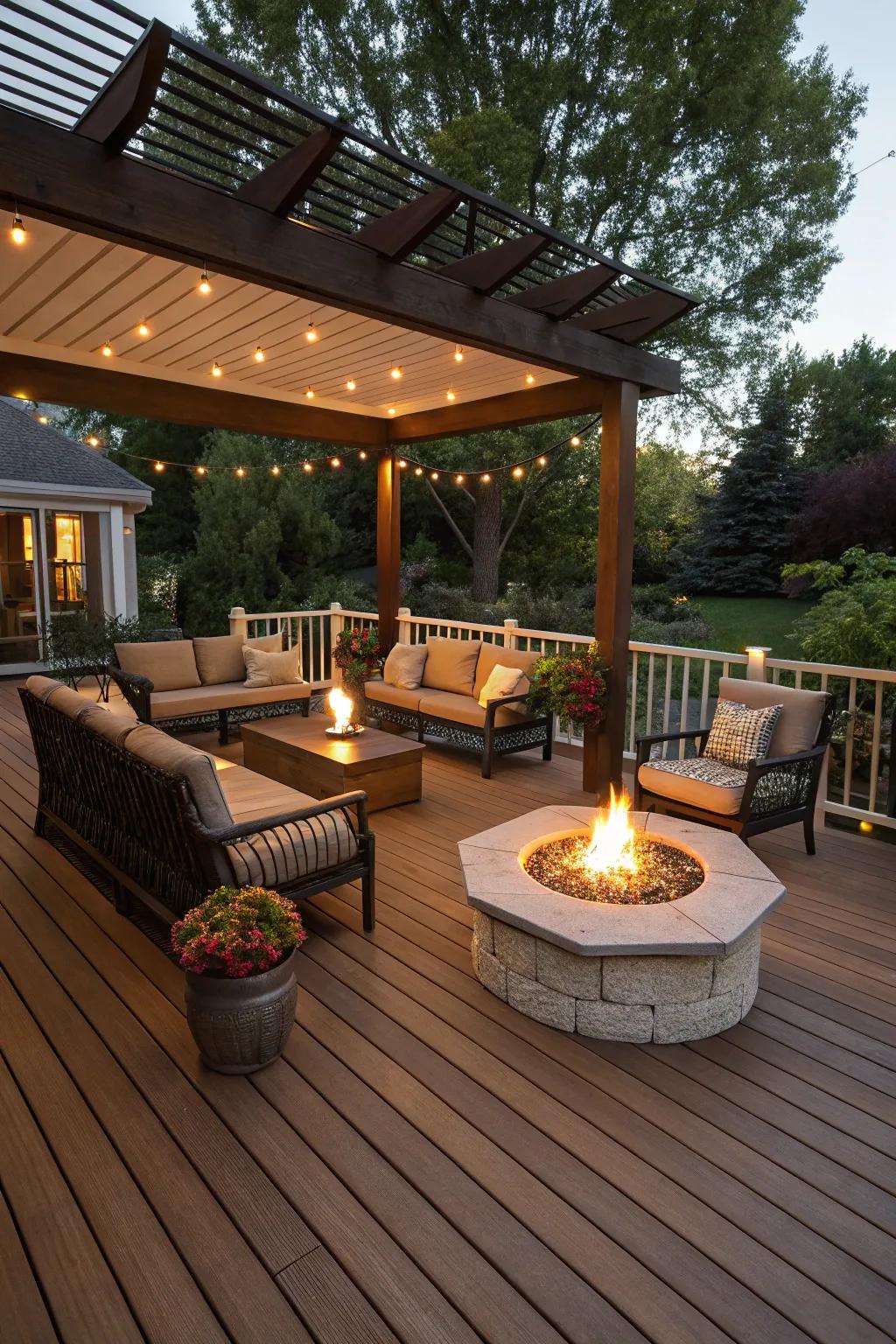 A focal point for gatherings and warmth are created by fire pits.