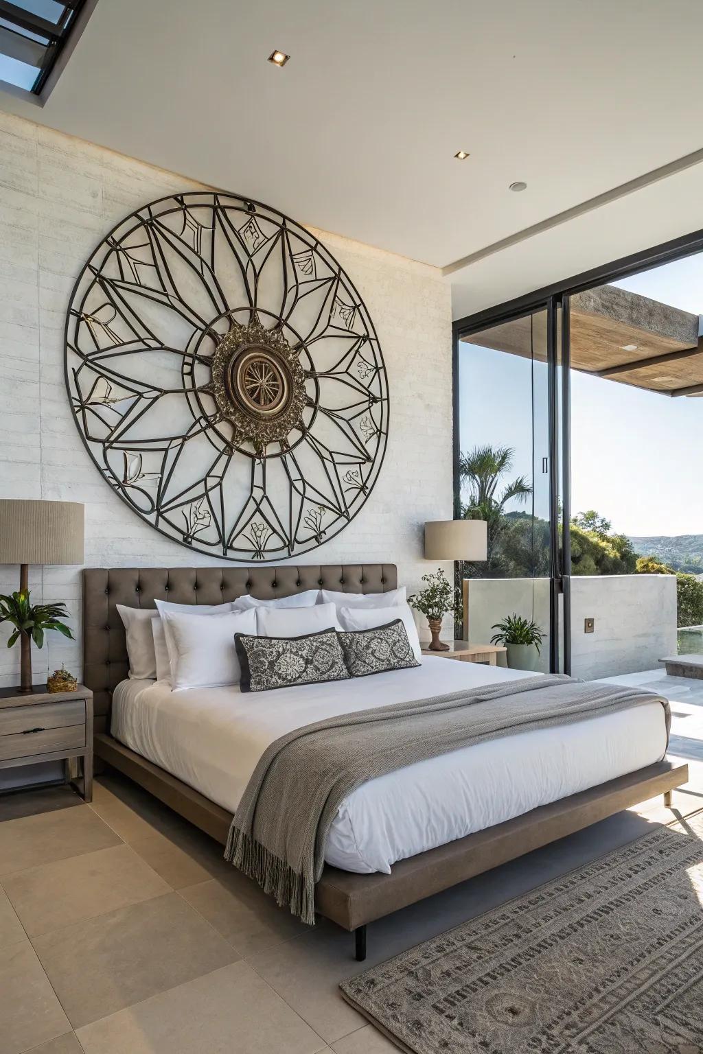 A striking decor piece can be a bold focal point in your bedroom.