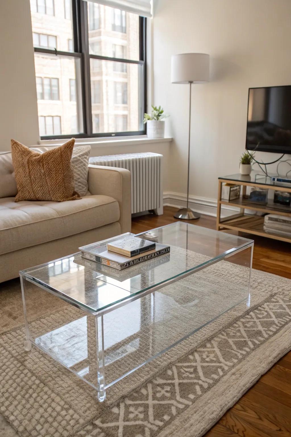 Clear furniture offers function without taking up visual space.