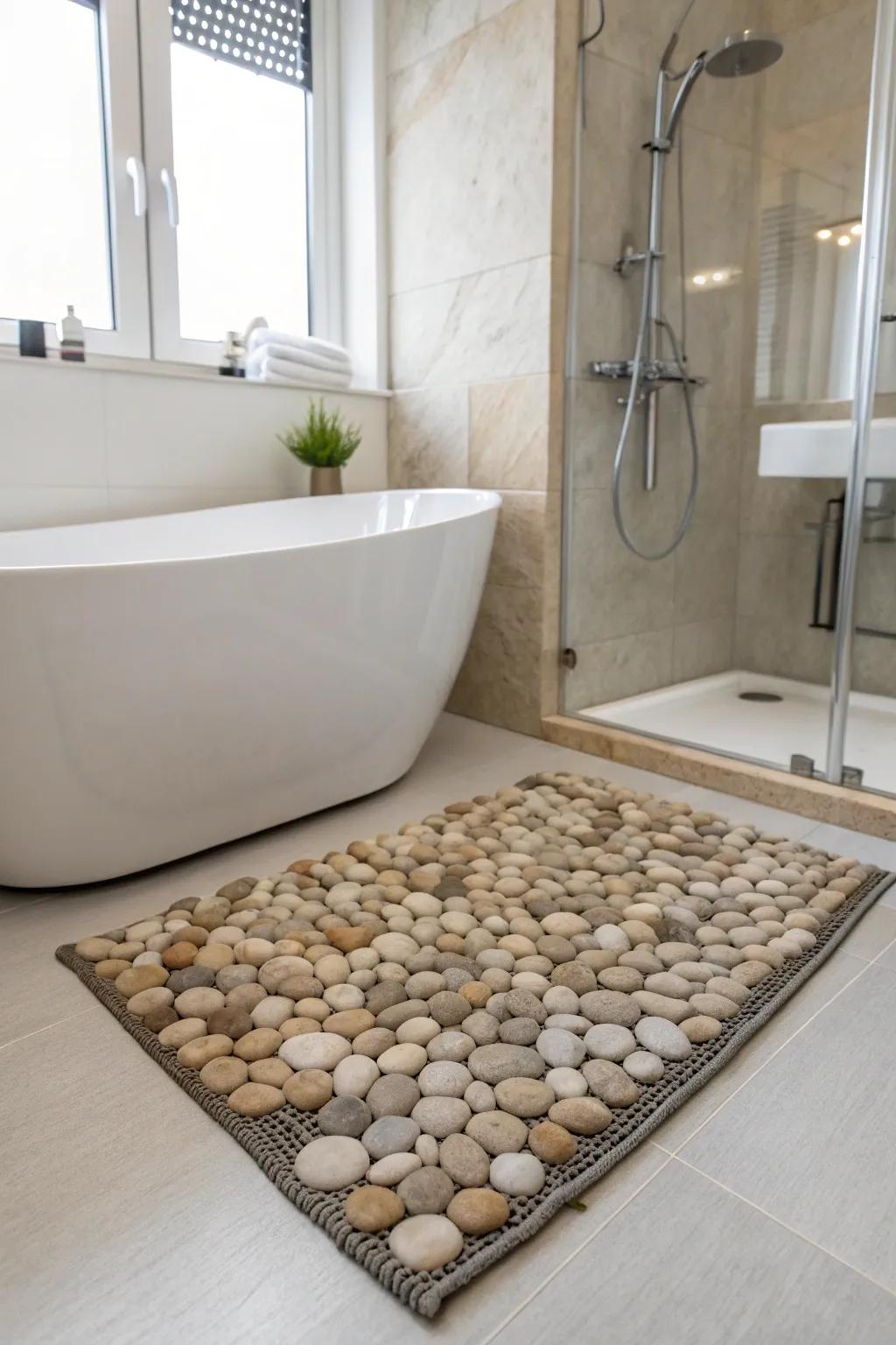 Transform your restroom into a spa with a tiny stone bath mat.