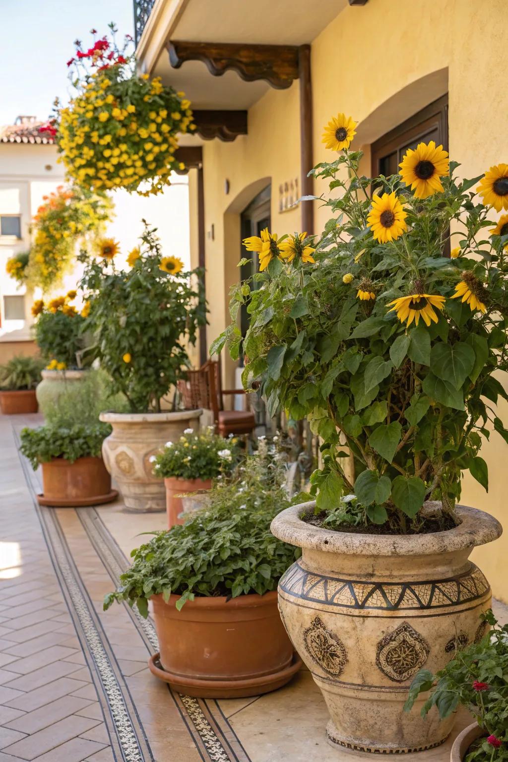 Sunflower planters bring an element of brightness to your outdoor areas.
