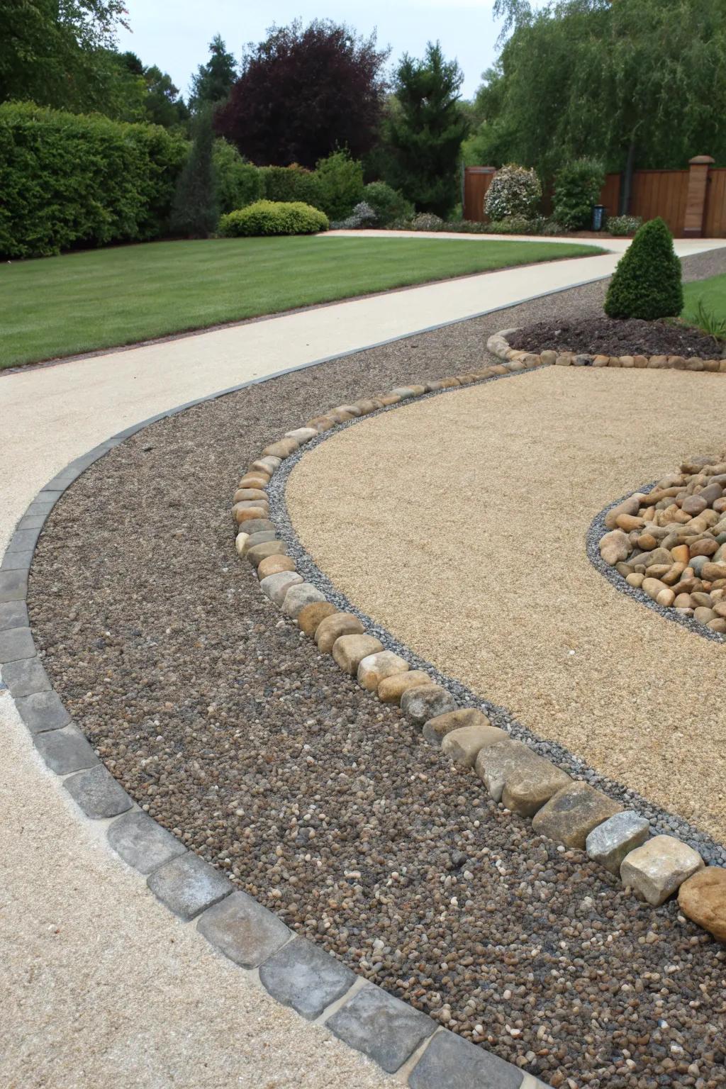 A creative mix of textures enriches this innovative driveway.