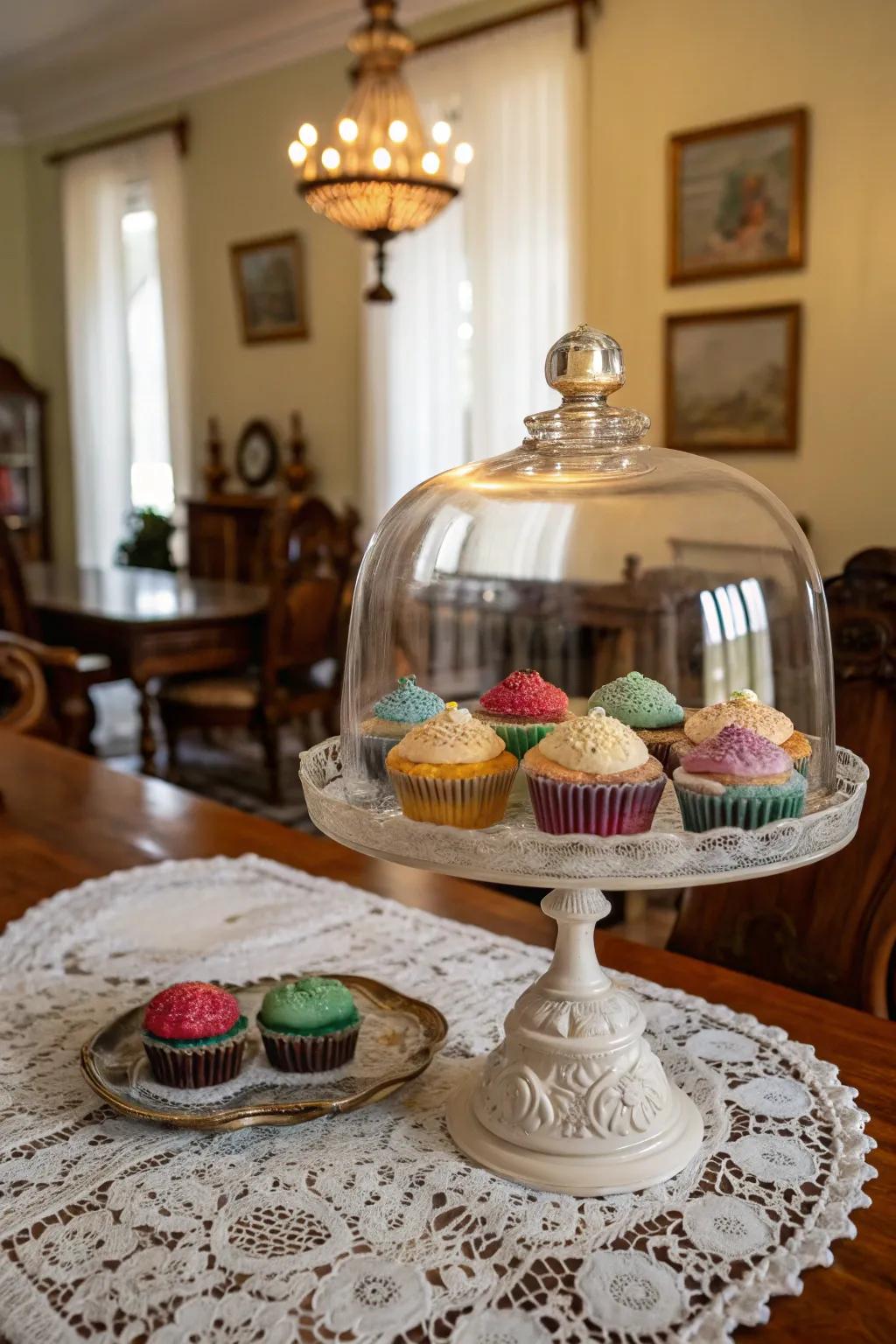Vintage cake canopies that contribute sentimental charm.
