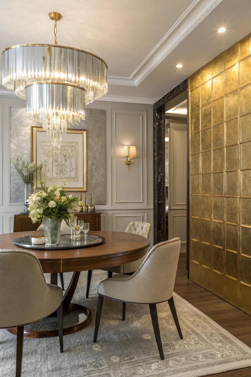 Metallics bring a touch of luxury and shine to dining spaces.