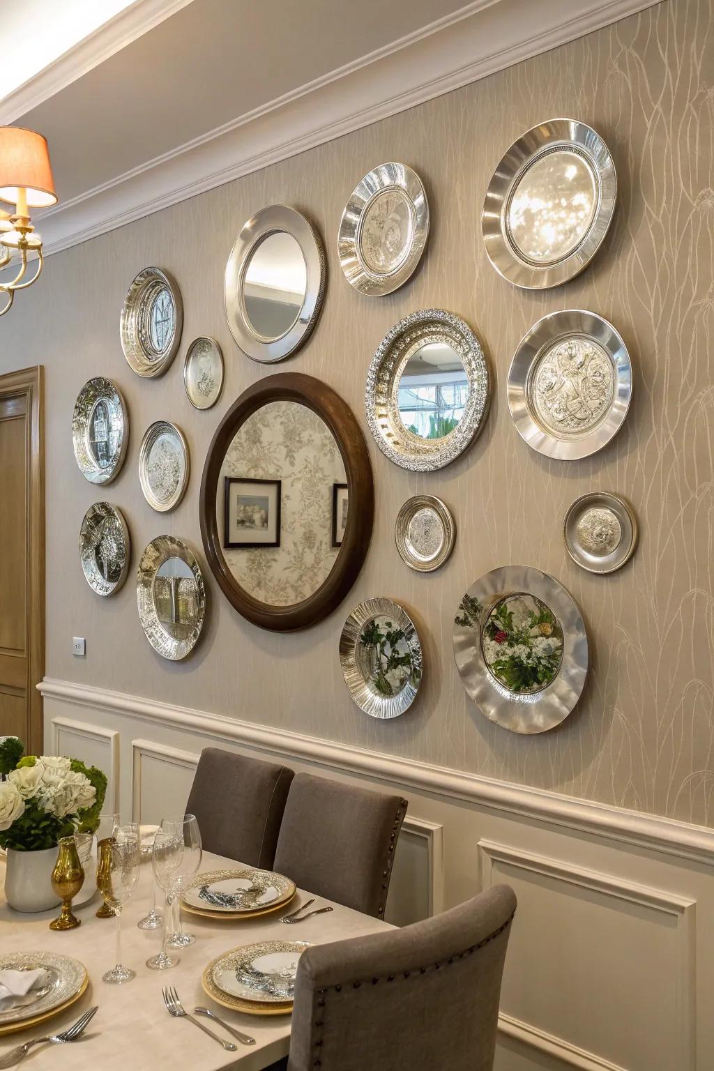 Reflective plates enhance space and add sophistication.