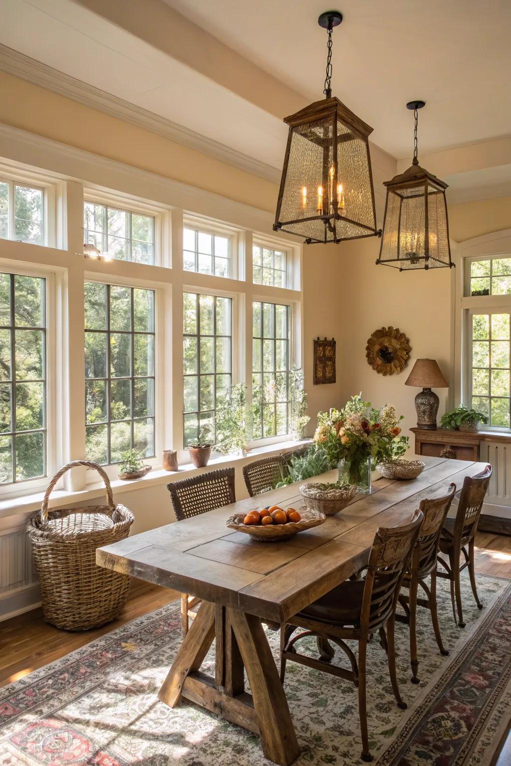 Casement windows offer both functionality and style in your dining area.
