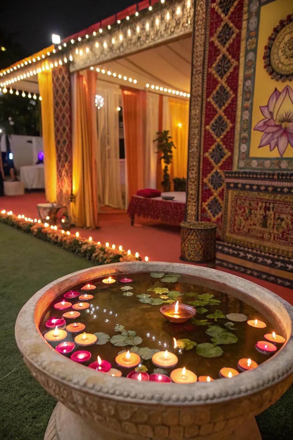 Drifting illuminations fashioning a tranquil atmosphere within the corner.