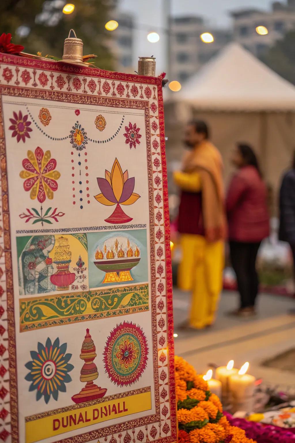 An elegant Diwali poster with ornate borders.