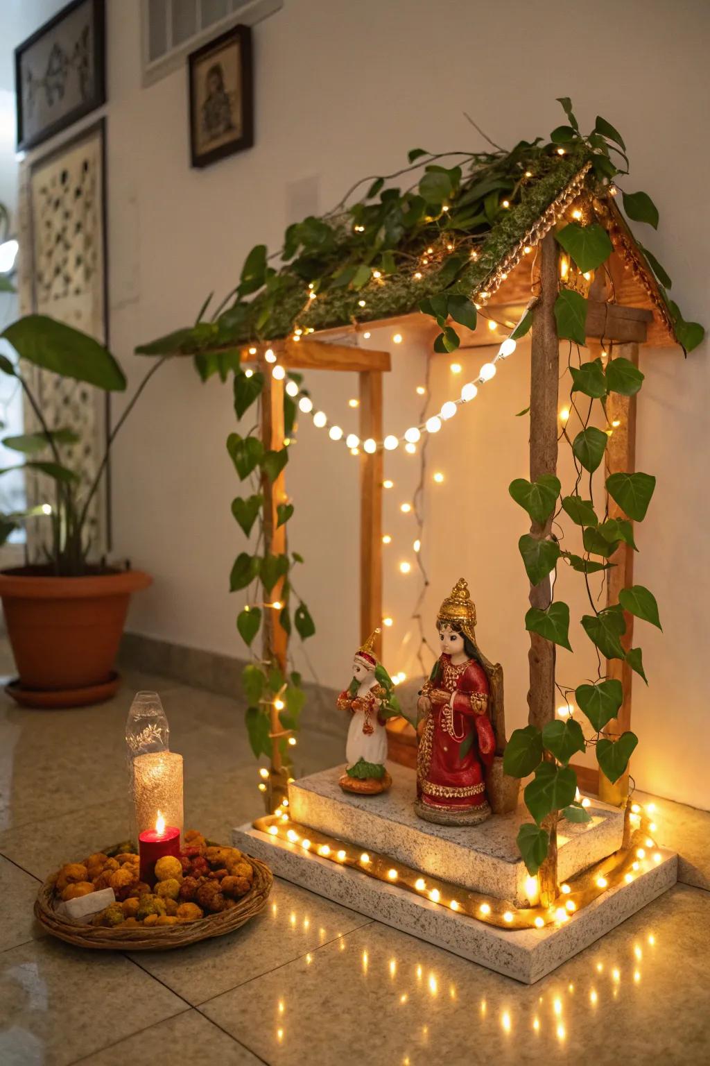 Frond garland luminescence infuse a magical radiance to the Golu panorama.