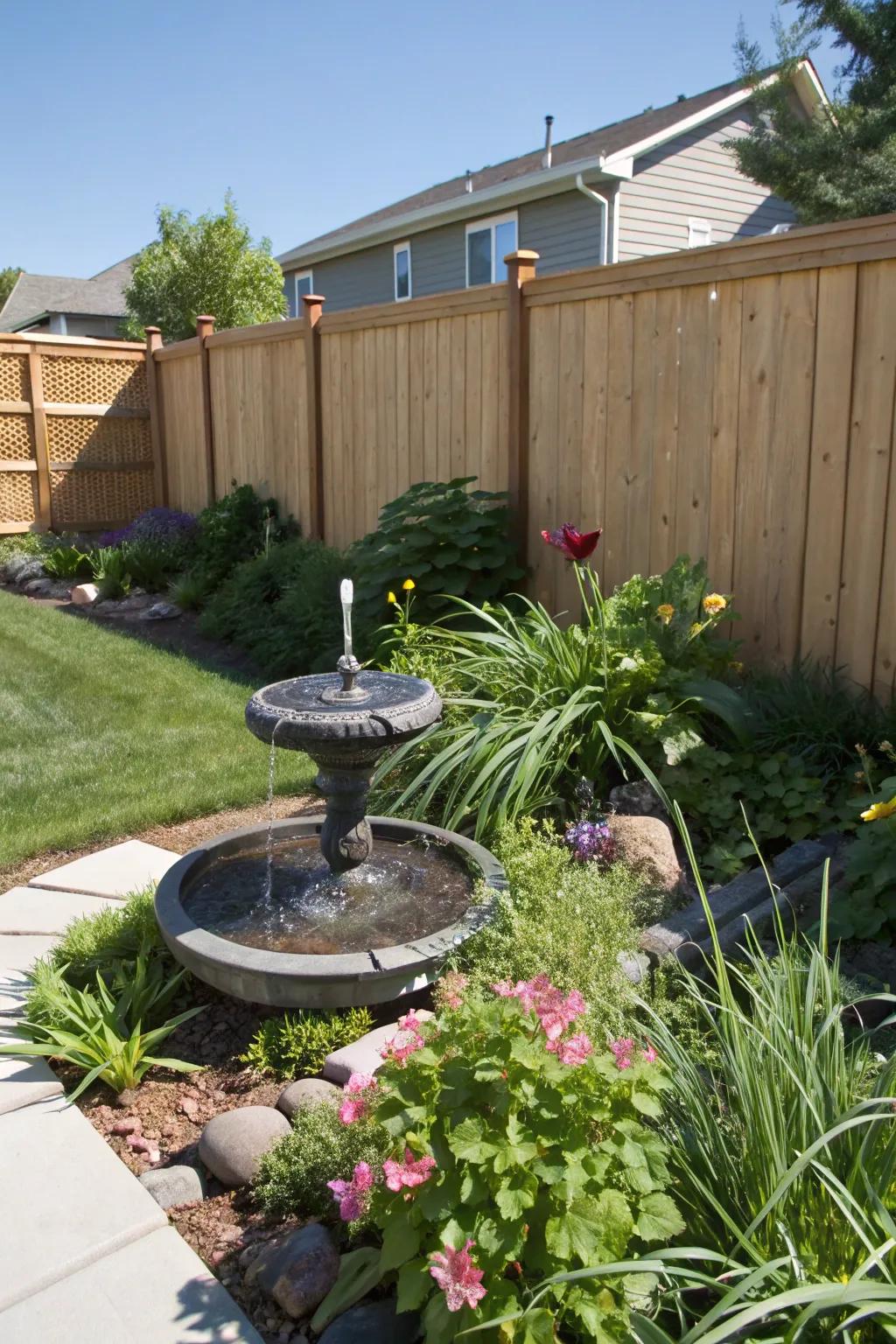 A solar-powered water fountain promotes hydration and enjoyment.