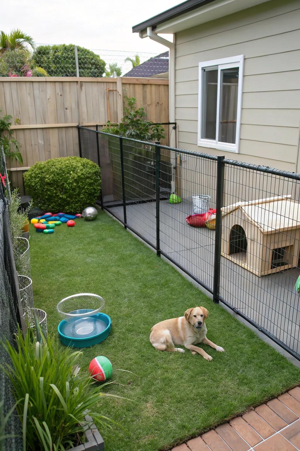 A dedicated dog zone provides a safe play area.