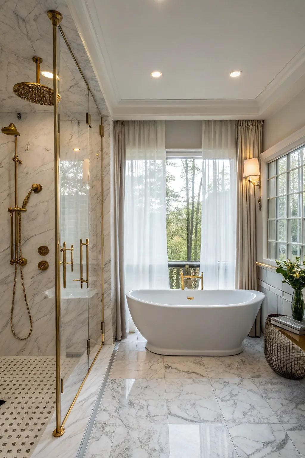 Combine luxury and functionality with a standalone tub and double shower.